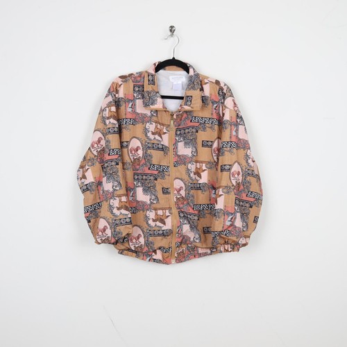 Vintage 90s Animal Tapestry Windbreaker Jacket Brown Versace ZipUp Bomber Medium - Picture 6 of 6