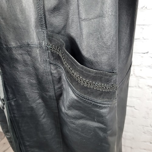 Abrigo Chaqueta Larga Winlit Negro Cuero Genuino Gamuza Paisley Trench L *defecto - Imagen 14 de 21