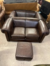 Saxon Hampton Brown Real Leather Two Seater Sofas & Footstool RRP £6,100