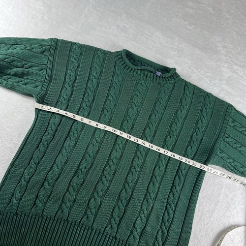 Vintage 90s Gap Fisherman Sweater Roll Neck Mens Large Green Cable Knit Heavy - Picture 5 of 6