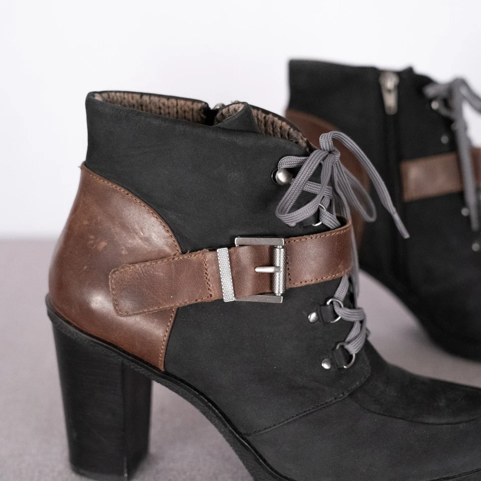 Nicole Mujer Sylvie Cuero Botín Talla 11M Hebilla Con Cordones Cremallera Grunge Gótico Foto 2 de 4