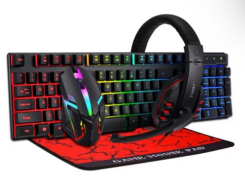 T-WOLF RGB Gaming Bundle 🎮 Keyboard Mouse Headset Pad 4in1 Set PC USB Mic - 第 6/6 張圖片