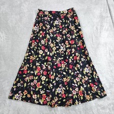 Sag Harbor Women Maxi Skirt Black Pink Floral Button Down Elastic Waist Size M