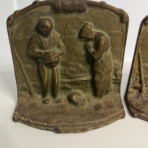 Paar antike Buchstützen aus Gusseisen, Das Angelusgebet bei der Ernte ~ Set - Bild 4 von 12