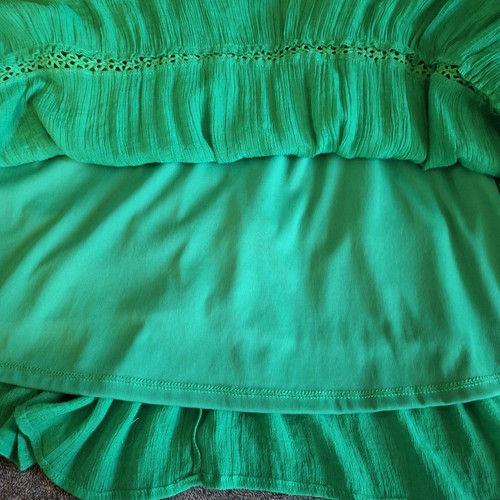 Indigo Rose Crochet Tiered Gauzy Mini Dress Womans XL Kelly Green Boho Prarie... - Picture 10 of 11