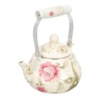  Pear Shaped Pot Enamel Teapot with Ceramic Handle Vintage Kettle