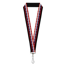 Buckle-Down Lanyard, Americana Stripe Stars Blue Red White, Elastic