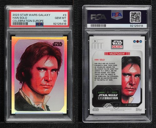 2023 Topps Star Wars Galaxy Europe Celebration Han Solo #3 PSA 10 GEM MT 15bk - Zdjęcie 3 z 3