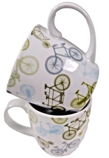 Pair of NOW Designs Retro Bicycles Multi Color Coffee 12oz Mugs