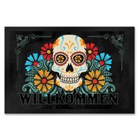 Willkommen FußMatte XXL In 50X75 Cm Mit Totenkopf Und Blumenmotiv