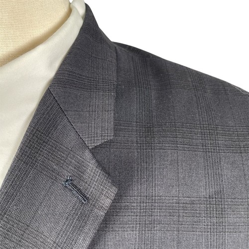 Perry Ellis 2pc Suit Mens 44S Charcoal Plaid Two Button Flat Front Pants 36/30 - Picture 4 of 18