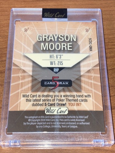 2024 Wild Card 5 Card Draw GRAYSON MOORE Auto Viola #/4 Chicago Cubs SP inchiostro rosso - Foto 3 di 4