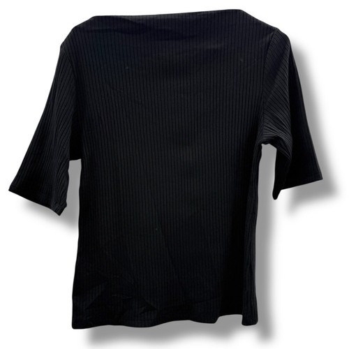 Old Navy NWT Black Ribbed Knit Top Half Sleeve Women's Size Large Minimal - Picture 2 of 7