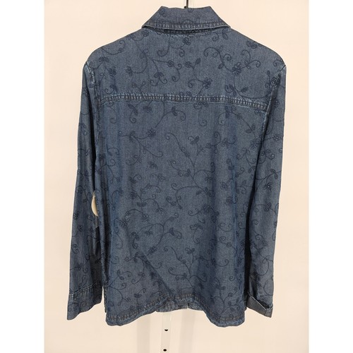 Valerie Stevens Casuals Womens Sz M Button Up Embroidered Tencel Blouse Blue - Picture 4 of 5