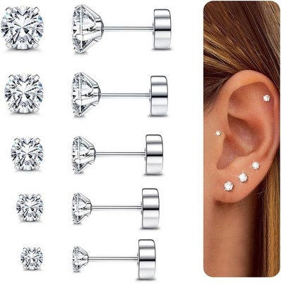 5 Paar Ohrringe Silber Gold Set 316L Hypoallergen Chirurgenstahl Ohrringe für 