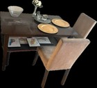 Beautiful Chestnut Dinning Room Table Set With Brown Suede Chairs — photo 3