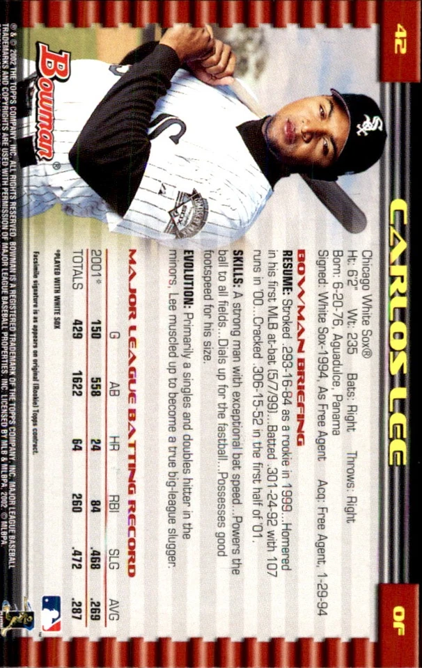 Carlos Lee 2002 Bowman #42 Chicago White Sox FREE SHIPPING AutographDen - Image 2 of 2