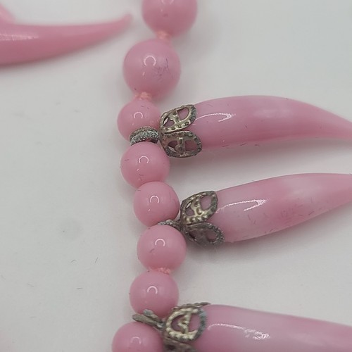 Vintage Pink Milk Glass Necklace Earrings Set Signed Japan READ - Picture 12 of 16