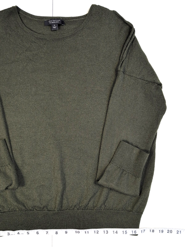 Ann Taylor Sweater Women’s XL Green Merino Wool Cold Shoulder Knit Pullover - Picture 8 of 13