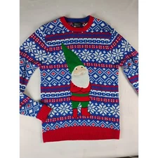 Mens 33 Degrees Ugly Christmas Sweater Gnome Snowflake Blue Red Large