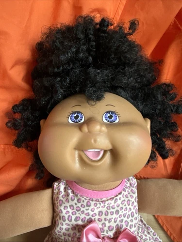 Cabbage Patch Kids Girl In Kitty Dress African American Purple Eyes 14in Clean