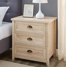 Light Wood Beige 3-Drawer Nightstand with Metal Handles