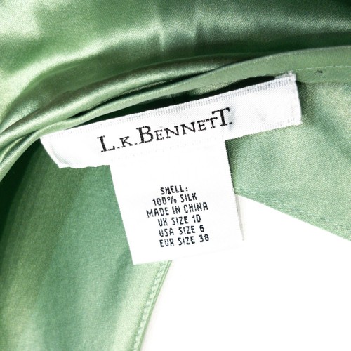 L.K. Bennett Sage Green Tie Strap 100% Silk Satin Slip Midi Dress - Size 10 - Picture 9 of 12