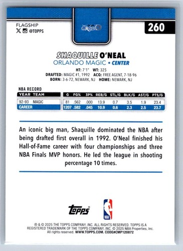 2025-26 Topps - Shaquille O'Neal #260 - Picture 2 of 2