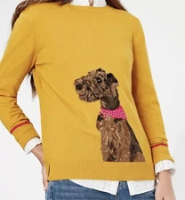 Joules Women US 10 (UK 14) Miranda Knitted Crew Neck Jumper Dog yellow  sweater