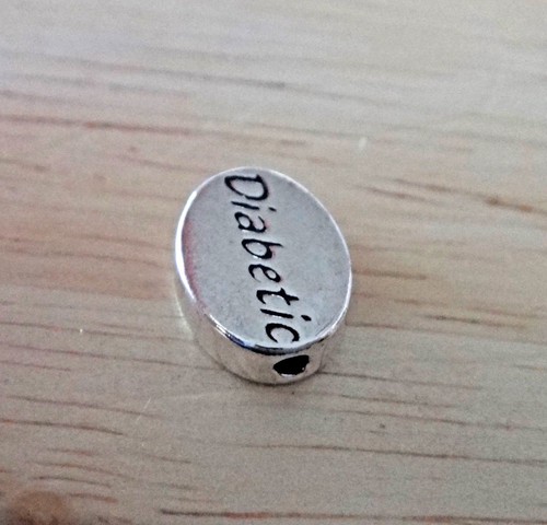 Sterling Silver Sm 11x8mm Oval says Diabetic Diabetes Bead to make own bracelet - Picture 2 of 5