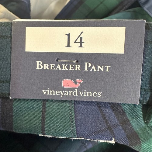 Vineyard Vines Boys Youth Breaker Pants 14 Blue Plaid Khaki Straight Stretch NEW - Picture 5 of 13