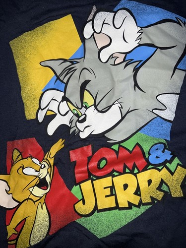 Tom & Jerry Blue T-Shirt Girls Boys Size Medium 10/12 Baseball Style Striped - Picture 2 of 4