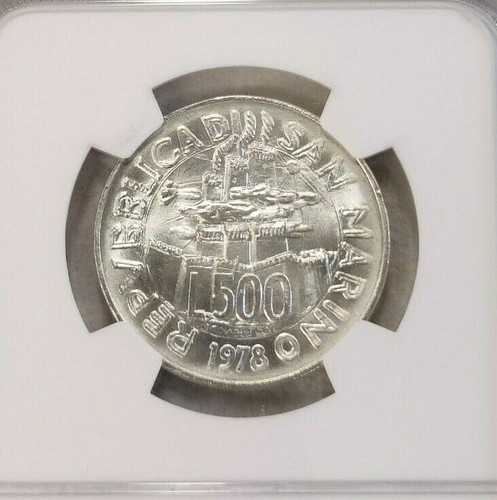 1978 SAN MARINO SILVER 500 LIRE FIGURES HOLDING FLAGS NGC MS 69 RARE TOP POP - Picture 4 of 4