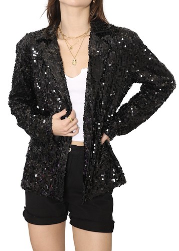Sequin Jackets Long Sleeve Open Front Glitter Sparkle Party Blazer Jacket - Picture 14 of 69