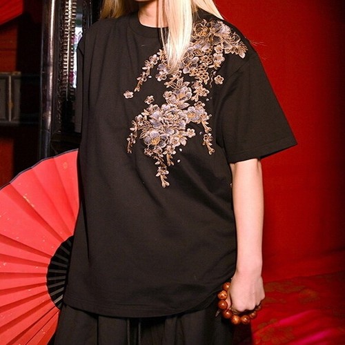 Mens Japanese Myths Pattern Embroidery 9-Tailed-Fox Cotton T-Shirt Black Unisex - Picture 15 of 22