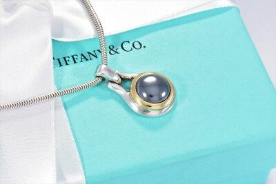 Vintage Tiffany & Co 18K Yellow Gold Silver Hematite Pendant
