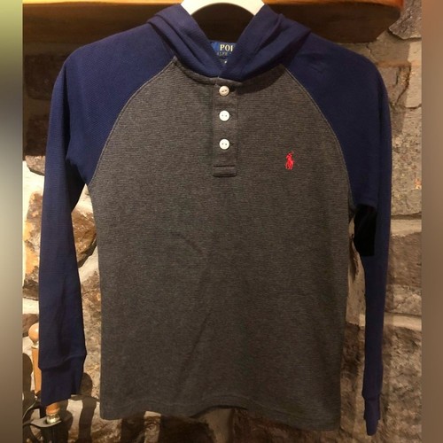 Ralph Lauren Polo Boy’s Grey/Blue Thermal Hoodie Size Medium Excellent Condition - Picture 2 of 2
