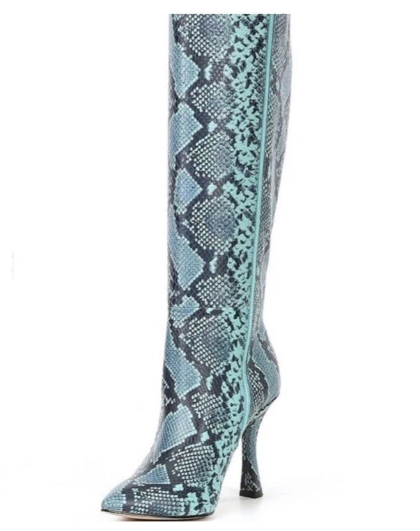 Gianni Bini Lennoxe бирюзовый кожаный змея печать Stiletto колена ботинки Sz 7,5 М - Изображение 2 из 4