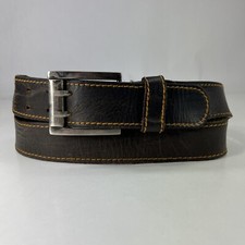 DHOAL Fashion Wide Brown Stretched Leather Two Prong Belt - Women's Size 44