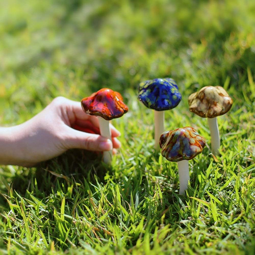 Danmu Garden Decor, 4Pcs (Random Color) Ceramic Mushroom for Garden, Yard, Fairy - Picture 5 of 12