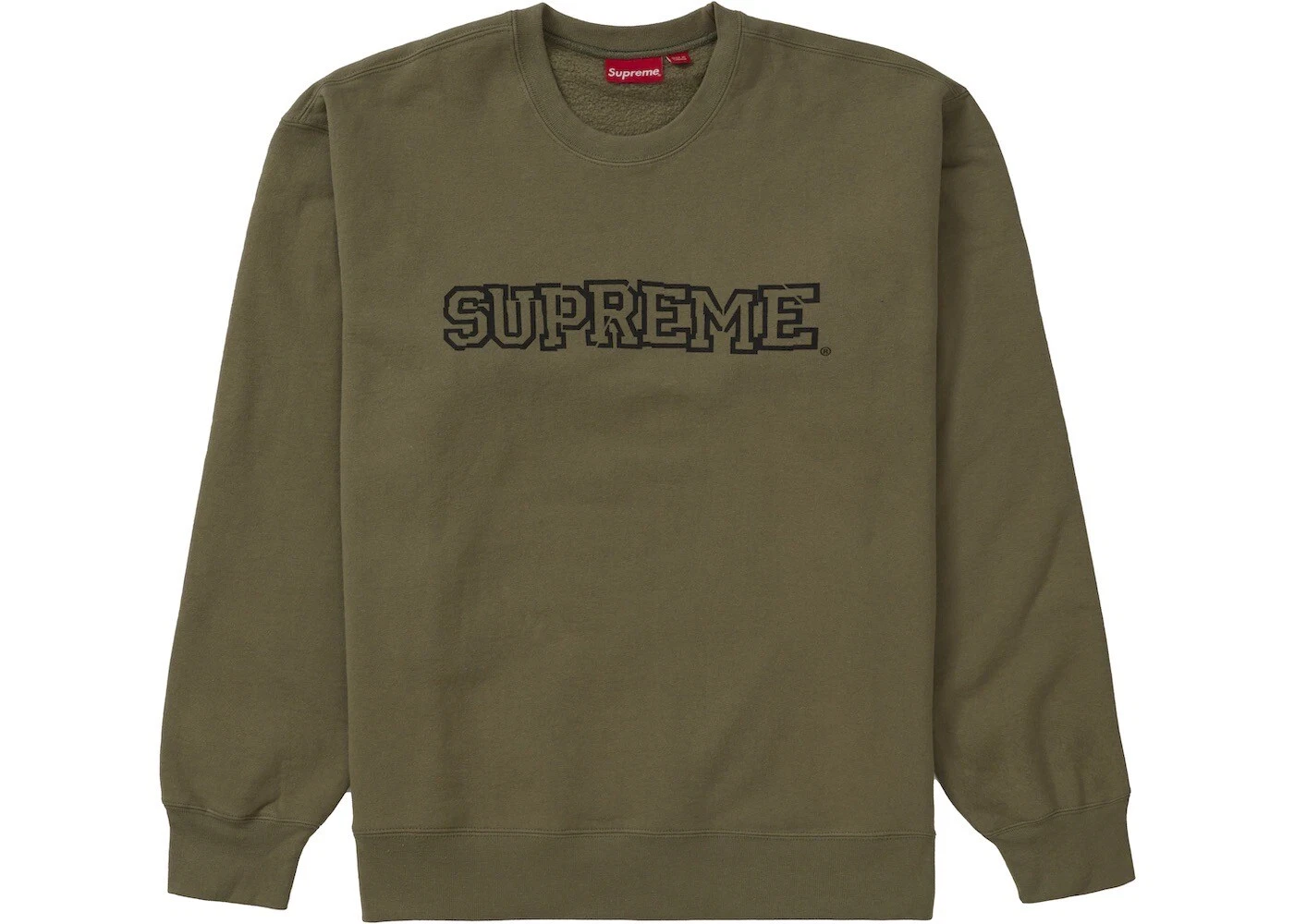 GRAND SWEAT SHIRT LOGO SUPREME BRISÉ LÉGER OLIVE CREWNECK TAILLE L