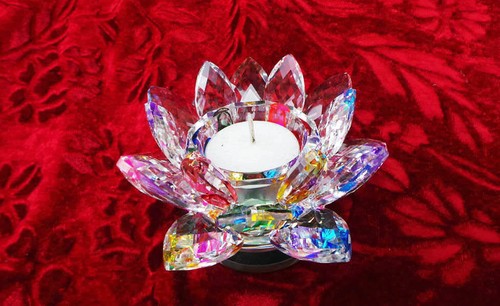 Teelichthalter Kristallglas bunt Lotus - elegantes Kerzendekor Ornament - Bild 2 von 6