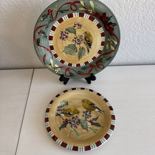 Lenox Winter Greetings Everyday 1 Dinner 1  Salad Christmas Gold Finch Tartan