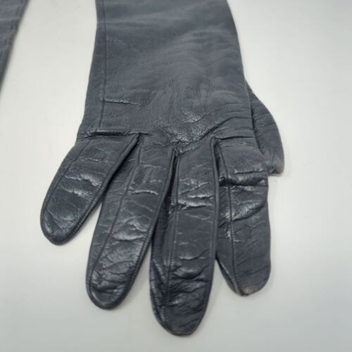 Vintage Lionel Le Grand Black Leather Gloves Small 7 France Elbow - Picture 3 of 10
