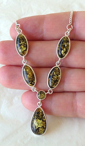 BUTTERSCOTCH KIRSCHHONIG GRÜN BERNSTEIN STERLINGSILBER TRÄNENHALSKETTE CHOKER - Bild 6 von 16