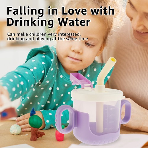 Baby Sippy Cup 300ml Baby Straw Cup with Silicone Straw and Double Handle xdzpm - Picture 6 of 15