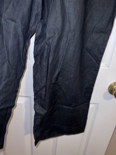 LINDEN HILL Womens Black Drawstring Pocket Crop Summer 100% Linen Pants Sz 16 - Picture 6 of 12