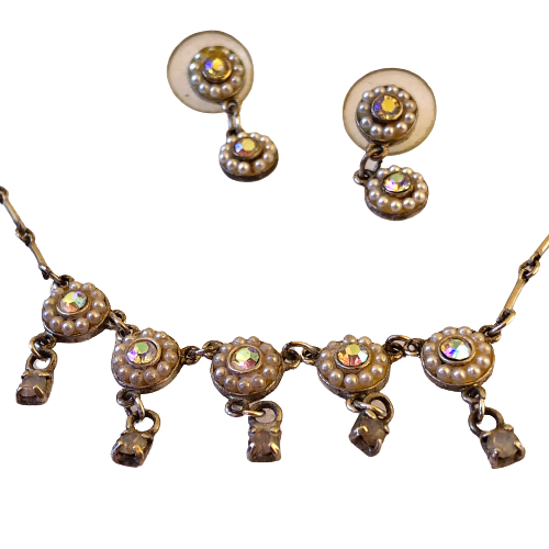 Cookie Lee Vintage Halskette + Ohrringe Set Pfosten Perlen Strass signiert - Bild 4 von 13