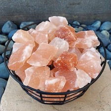 10 Pound Natural Himalayan Salt Chunks with Black Metal Basket