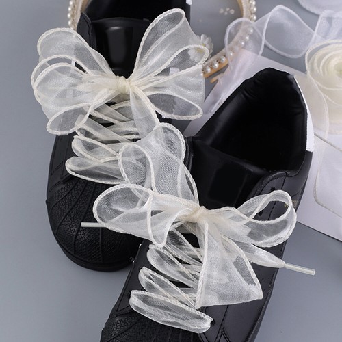 4cm Wide Festoon Fishtail Organza Shoelaces Wave Chiffen Yarn Bow Laces Beauty - Bild 1 von 16